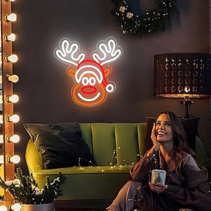 Reindeer Neon LED Light Sign 🎅💡 | Dimmable Christmas Elk Wall Decor for Bedroom, Kids Room & Holiday Parties 🦌✨