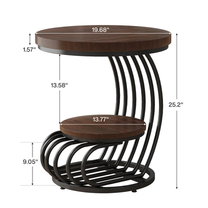 ✨ Modern Gold Round End Table – 2-Tier Faux Marble Side Table with Storage Shelf for Elegant Living Spaces 💫