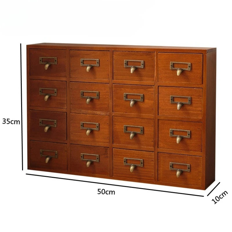 Vintage Wooden Multi-Drawer Storage Cabinet – Japanese Minimalist Organizer Box