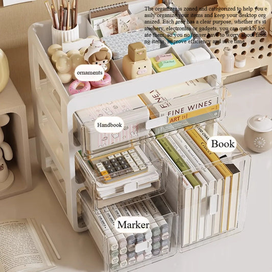 Multi-Layer Desktop Organizer Shelf with Drawers – Stationery & Study Desk Storage Box