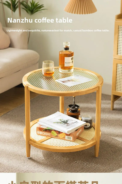 Round Glass & Rattan Coffee Table – Boho Chic Side Table for Living Room or Bedroom 🌿☕