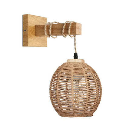 🌿 Handwoven Bamboo Lantern Wall Lamp – Natural Rattan Wicker Light for Bedroom, Living Room & Hallway ✨