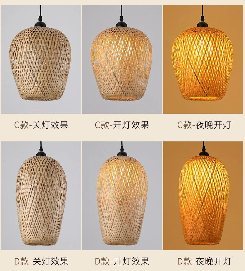 🌾 Handwoven Bamboo Rattan Pendant Lamp – Japanese Style Ceiling Light with Natural Wicker Shade for Bedroom, Dining & Living Spaces ✨