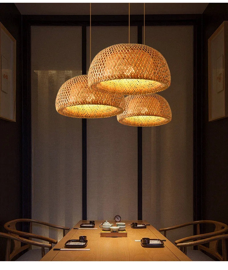 🌾 2025 Handwoven Bamboo Rattan Pendant Lamp – Japanese Style Ceiling Light for Bedroom, Dining & Living Spaces ✨