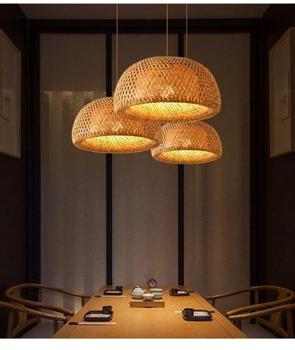 🌾 2025 Handwoven Bamboo Rattan Pendant Lamp – Japanese Style Ceiling Light for Bedroom, Dining & Living Spaces ✨