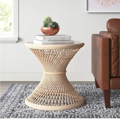 Handwoven Rattan Hourglass Coffee Table – Boho Chic Round Center Table for Living Room & Bedroom ☕🌾