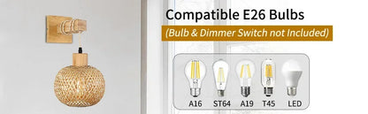 🌿 Handwoven Bamboo Lantern Wall Lamp – Natural Rattan Wicker Light for Bedroom, Living Room & Hallway ✨