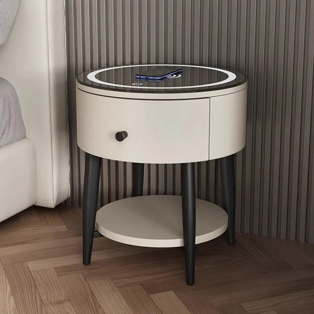 🛏️ Smart Modern Leather Nightstand – Minimalist Multifunctional Bedside Table with Storage Drawer | Wireless Charging + Soft LED Touch Lamp