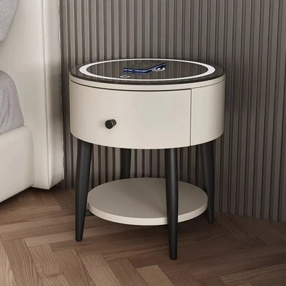 🛏️ Smart Modern Leather Nightstand – Minimalist Multifunctional Bedside Table with Storage Drawer | Wireless Charging + Soft LED Touch Lamp