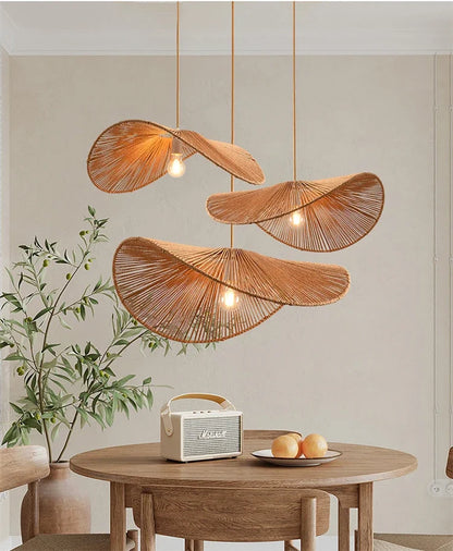 🌸 Wabi Sabi Rattan Flower Pendant Lamp – Minimalist Hemp Rope Ceiling Light for Bedroom, Dining & Café Decor ✨