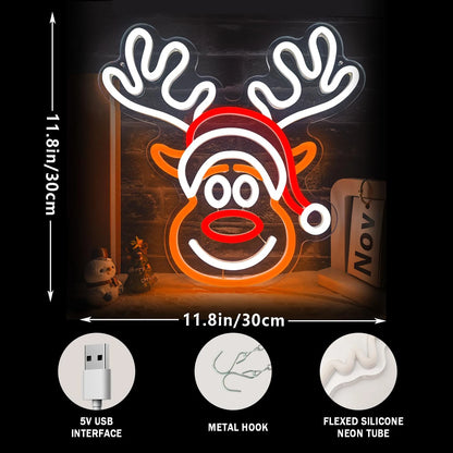Reindeer Neon LED Light Sign 🎅💡 | Dimmable Christmas Elk Wall Decor for Bedroom, Kids Room & Holiday Parties 🦌✨