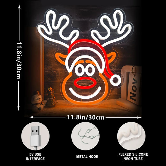 Reindeer Neon LED Light Sign 🎅💡 | Dimmable Christmas Elk Wall Decor for Bedroom, Kids Room & Holiday Parties 🦌✨