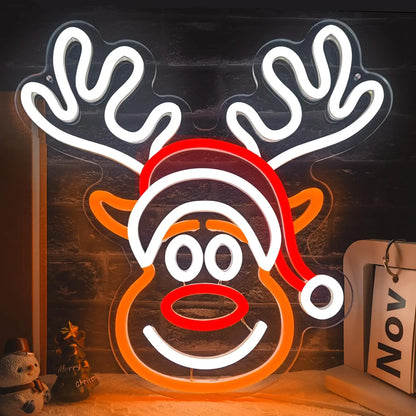 Reindeer Neon LED Light Sign 🎅💡 | Dimmable Christmas Elk Wall Decor for Bedroom, Kids Room & Holiday Parties 🦌✨
