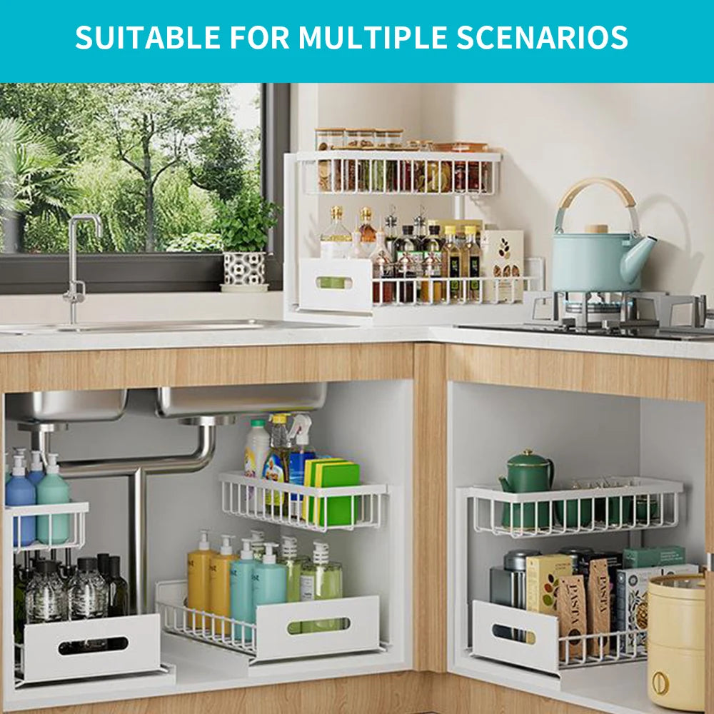 TidyTroves™ – Under-Sink Sliding Storage Organizer (2-Tier Cabinet Space-Saver)