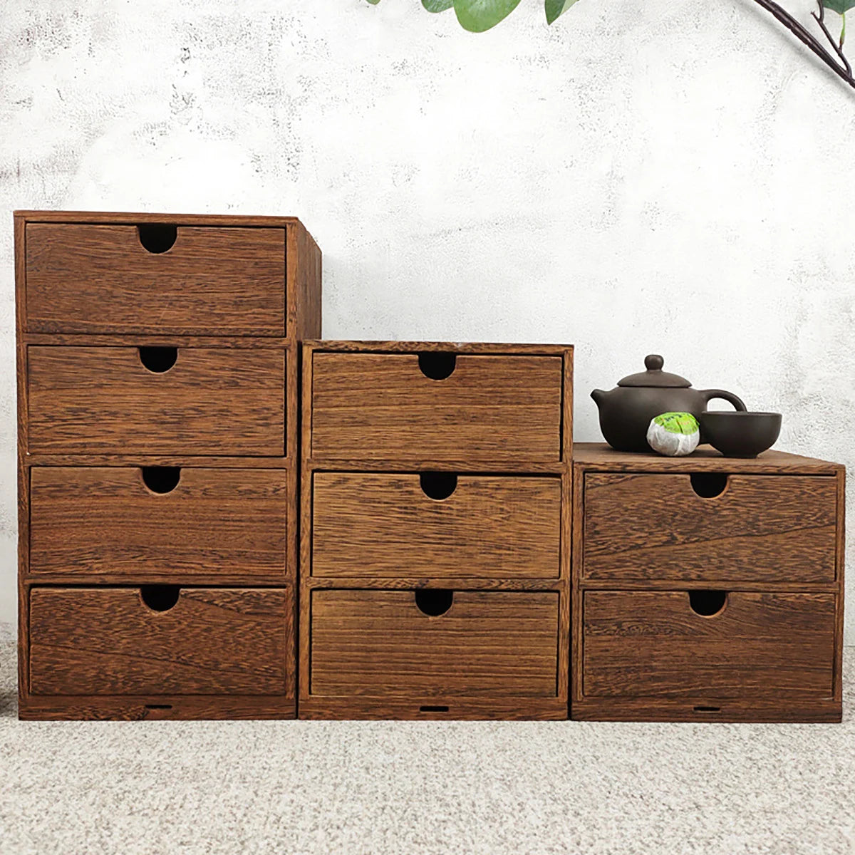 Retro Wooden Drawer Organizer – Small Desktop Multi-Tier Storage Cabinet