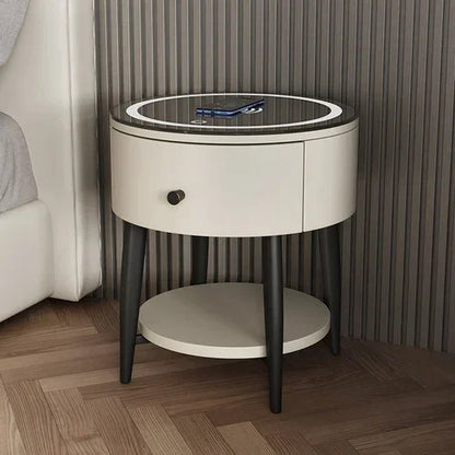 🛏️ Smart Modern Leather Nightstand – Minimalist Multifunctional Bedside Table with Storage Drawer | Wireless Charging + Soft LED Touch Lamp