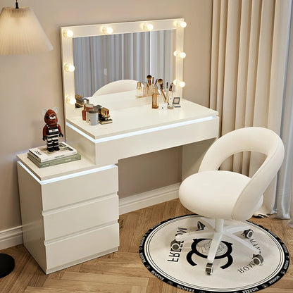 Luxury Hollywood Light Vanity Dressing Table – Modern Makeup Desk With Drawers & Chair