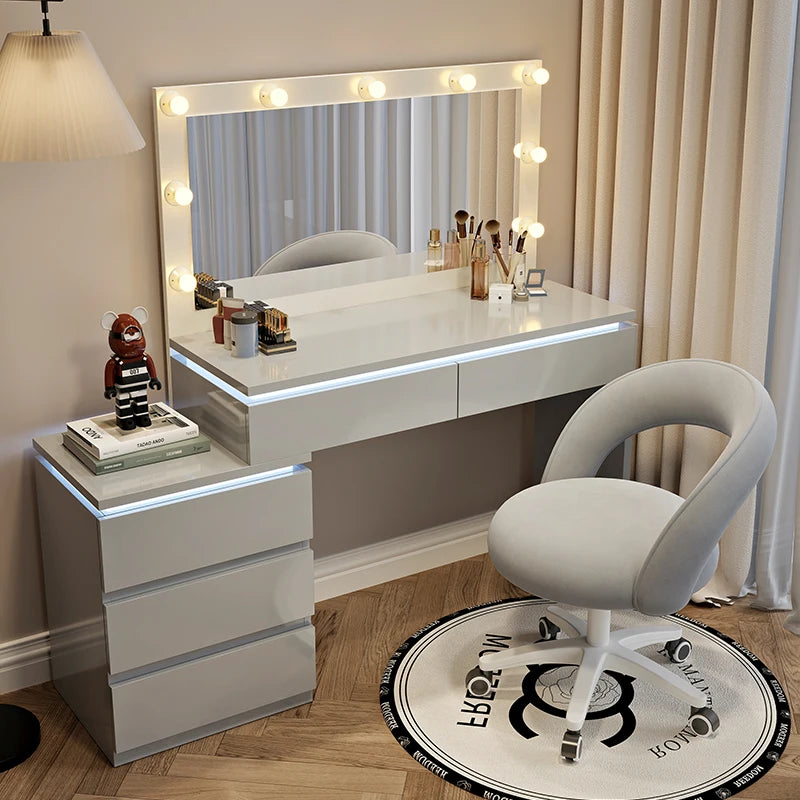 Luxury Hollywood Light Vanity Dressing Table – Modern Makeup Desk With Drawers & Chair