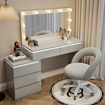 Luxury Hollywood Light Vanity Dressing Table – Modern Makeup Desk With Drawers & Chair