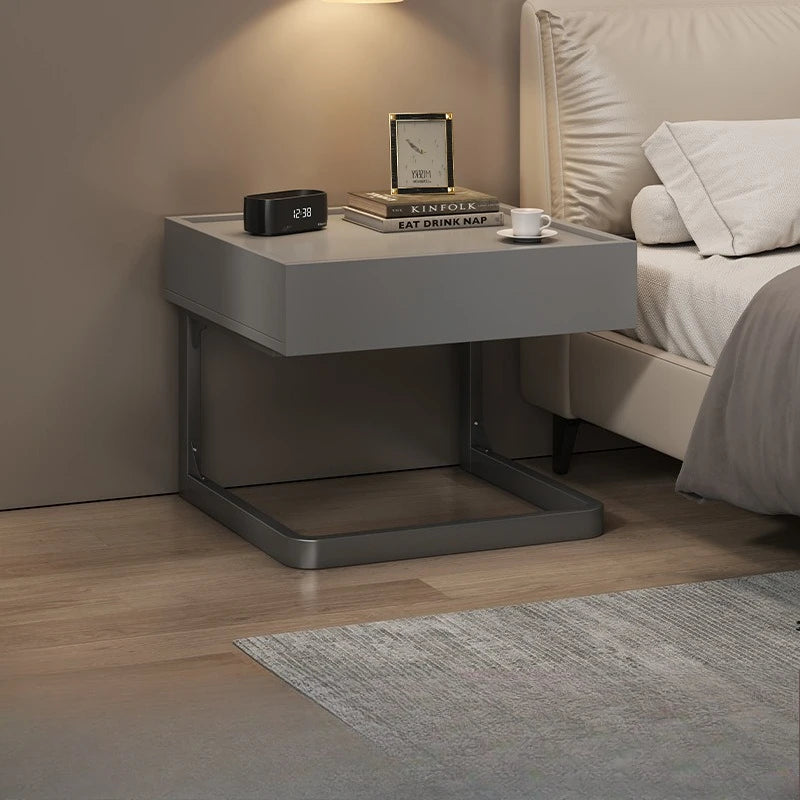 ✨ Minimalist Nordic Nightstand – Modern C-Shaped Bedside Table with Open Storage (45×50×40 cm)