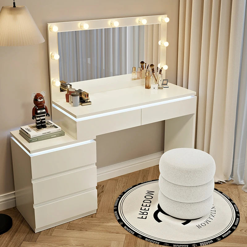 Luxury Hollywood Light Vanity Dressing Table – Modern Makeup Desk With Drawers & Chair