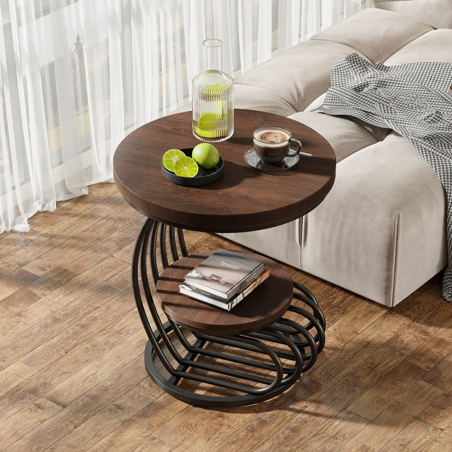 ✨ Modern Gold Round End Table – 2-Tier Faux Marble Side Table with Storage Shelf for Elegant Living Spaces 💫