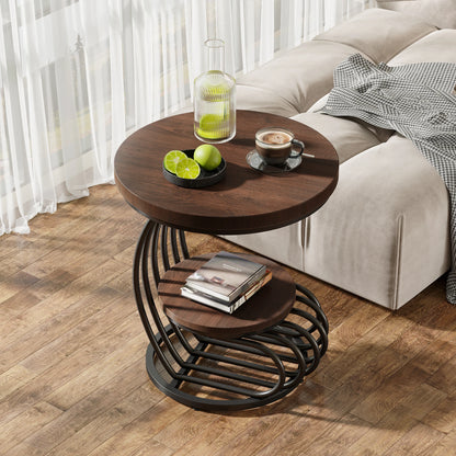 ✨ Modern Gold Round End Table – 2-Tier Faux Marble Side Table with Storage Shelf for Elegant Living Spaces 💫
