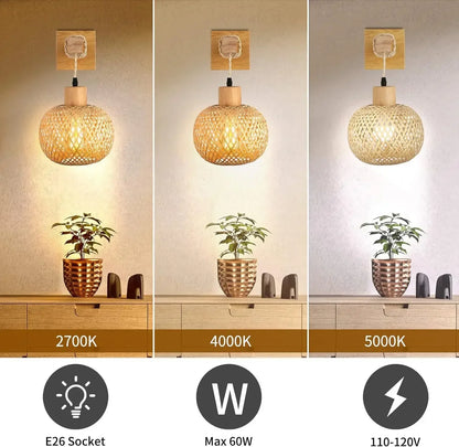 🌿 Handwoven Bamboo Lantern Wall Lamp – Natural Rattan Wicker Light for Bedroom, Living Room & Hallway ✨