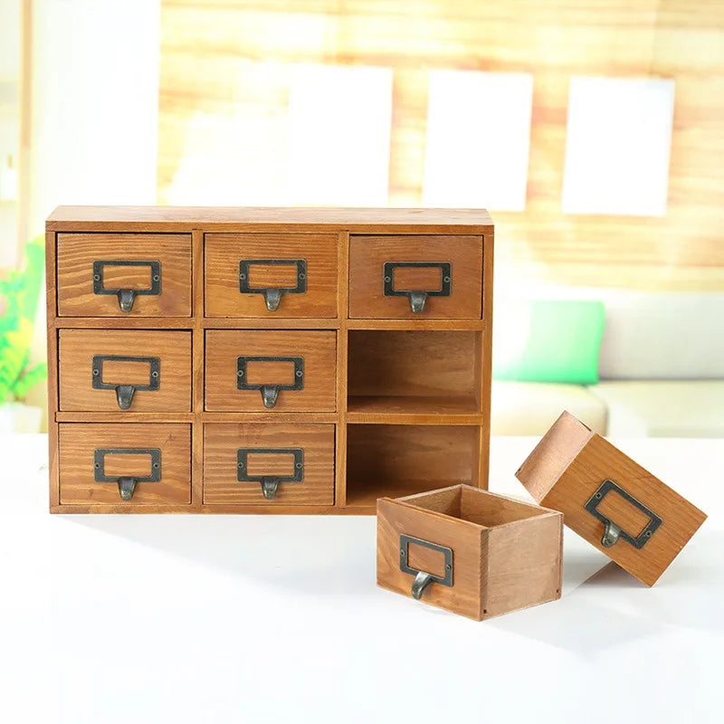 Vintage Wooden Multi-Drawer Storage Cabinet – Japanese Minimalist Organizer Box