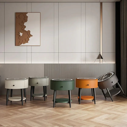 🛏️ Smart Modern Leather Nightstand – Minimalist Multifunctional Bedside Table with Storage Drawer | Wireless Charging + Soft LED Touch Lamp