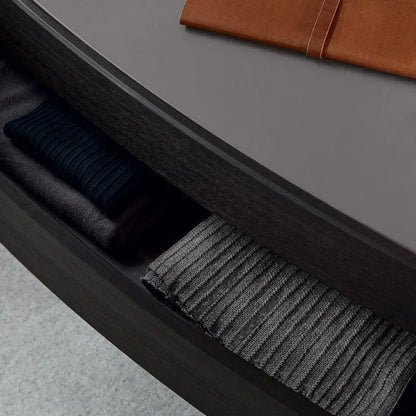 ✨ Modern Rounded 2-Drawer Nightstand – Retro Whitewash Finish | Solid Wood Storage Cabinet Tan Black colour (60×42×59 cm)