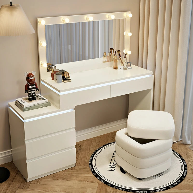 Luxury Hollywood Light Vanity Dressing Table – Modern Makeup Desk With Drawers & Chair
