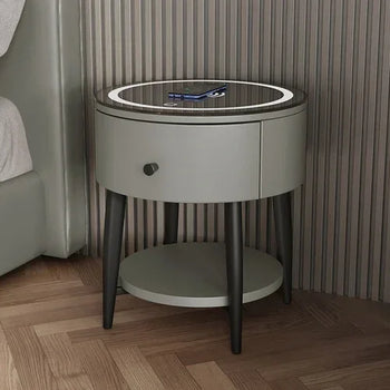 🛏️ Smart Modern Leather Nightstand – Minimalist Multifunctional Bedside Table with Storage Drawer | Wireless Charging + Soft LED Touch Lamp