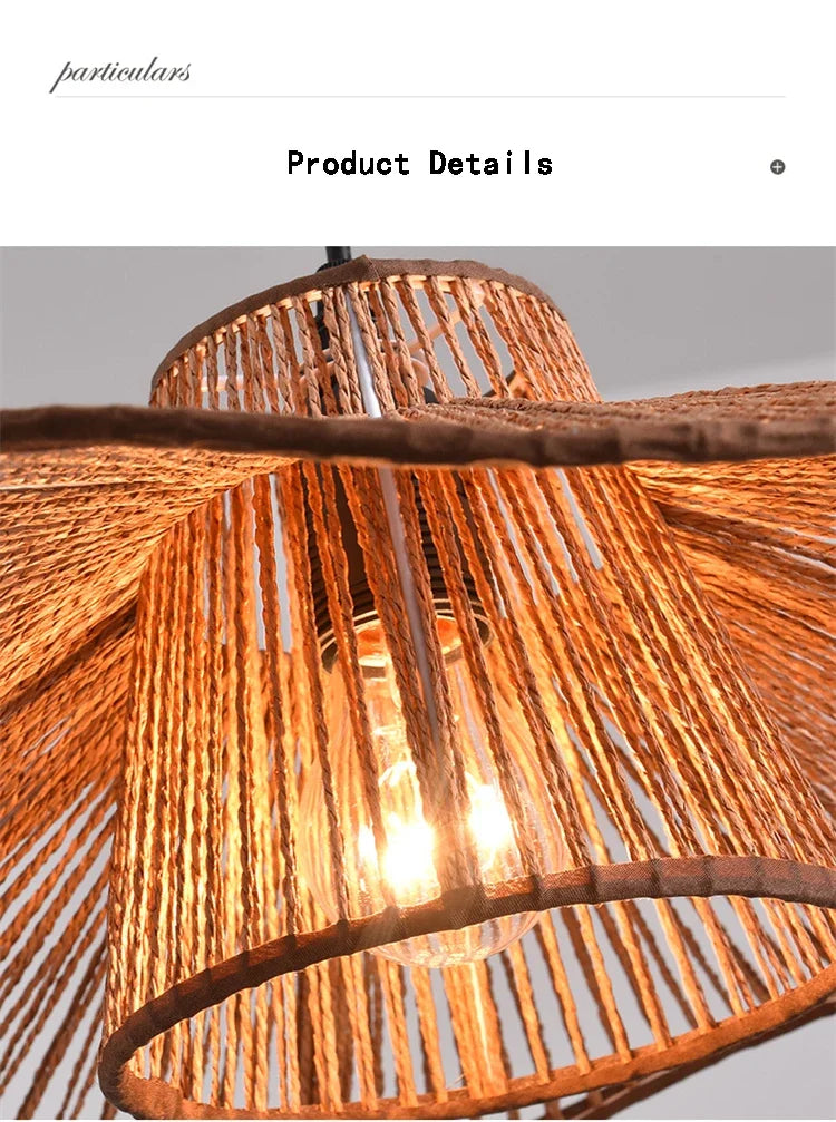 🌸 Wabi Sabi Rattan Flower Pendant Lamp – Minimalist Hemp Rope Ceiling Light for Bedroom, Dining & Café Decor ✨