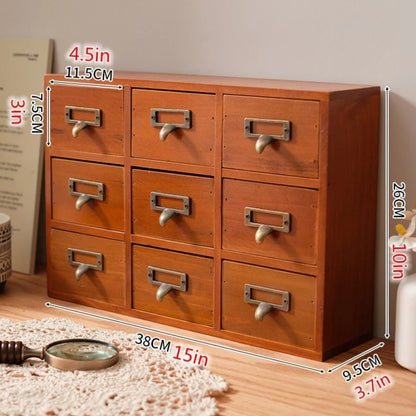 Vintage Wooden Multi-Drawer Storage Cabinet – Japanese Minimalist Organizer Box