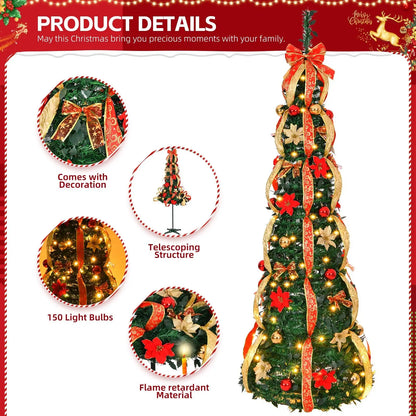 Luxury Foldable Spiral Christmas Tree – Pre-Decorated, Easy Setup, Dazzling Holiday Centerpiece 🎅