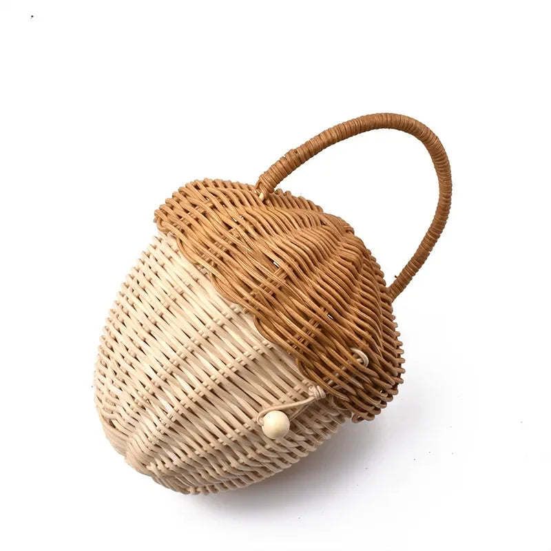 🍄 Handwoven Rattan Mushroom Basket – Adorable Wicker Storage Bag for Kids, Beach & Home Decor 🌿✨