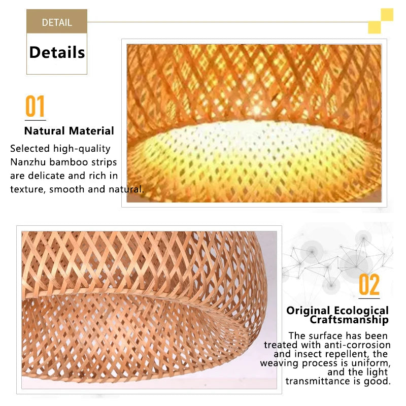 Handwoven Bamboo Pendant Lamp – Natural Rattan Wicker Lantern Light for Bedroom, Dining & Living Spaces 🌾🏮