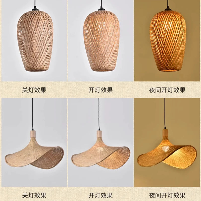 🌾 Handwoven Bamboo Rattan Pendant Lamp – Japanese Style Ceiling Light with Natural Wicker Shade for Bedroom, Dining & Living Spaces ✨