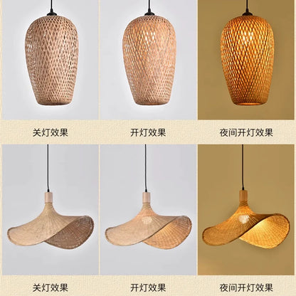 🌾 Handwoven Bamboo Rattan Pendant Lamp – Japanese Style Ceiling Light with Natural Wicker Shade for Bedroom, Dining & Living Spaces ✨