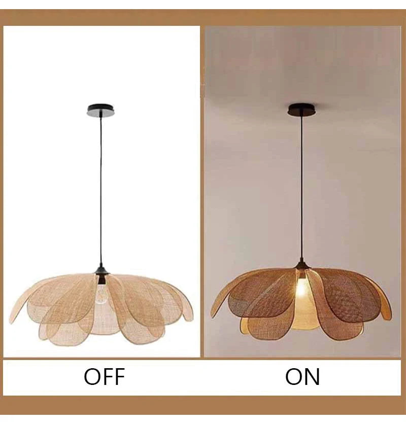 🌸 Japanese Petal Rattan Pendant Lamp – Handwoven Flower Ceiling Light for Dining, Living & Bedroom Spaces 🌿✨