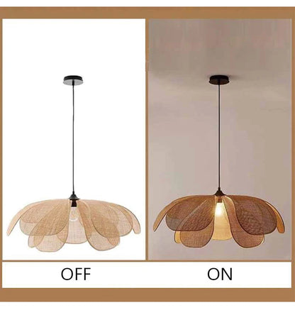 🌸 Japanese Petal Rattan Pendant Lamp – Handwoven Flower Ceiling Light for Dining, Living & Bedroom Spaces 🌿✨