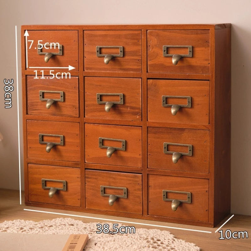 Vintage Wooden Multi-Drawer Storage Cabinet – Japanese Minimalist Organizer Box