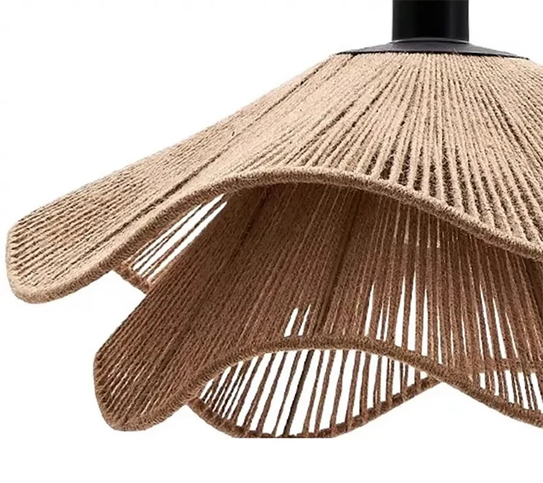 🌸 Wabi Sabi Rattan Flower Pendant Lamp – Minimalist Hemp Rope Ceiling Light for Bedroom, Dining & Café Decor ✨
