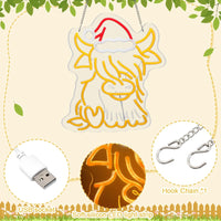Highland Cow Neon LED Light 🐮✨ | Cute Christmas Wall Decor with Santa Hat 🎄 Perfect for Bedroom, Living Room & Holiday Gifts 💖