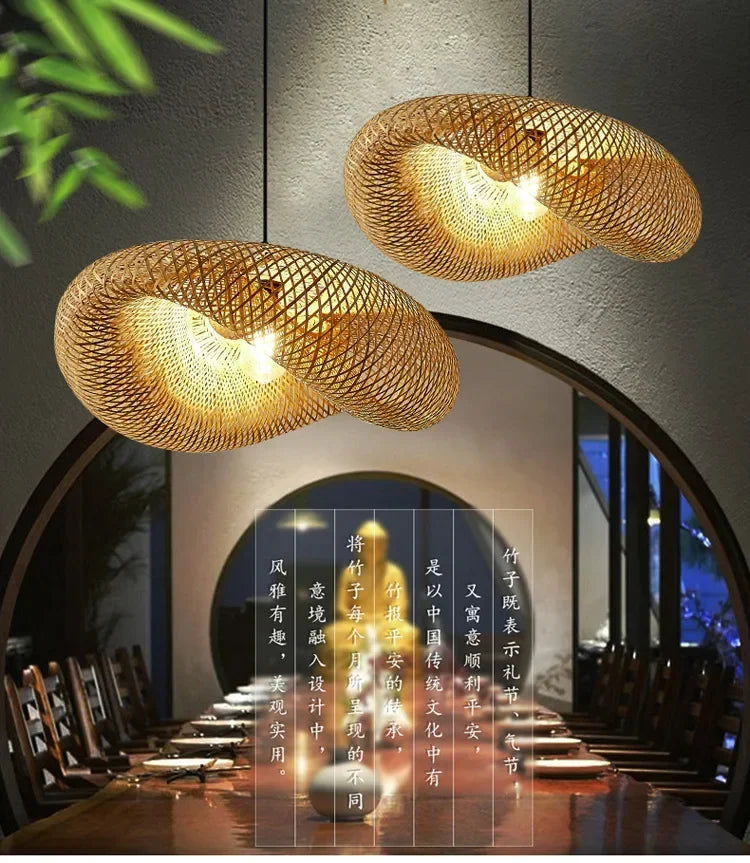 🌾 Handwoven Bamboo Pendant Light – 36cm LED Ceiling Lamp for Dining, Bedroom & Living Room | Natural Southeast Asian Style ✨