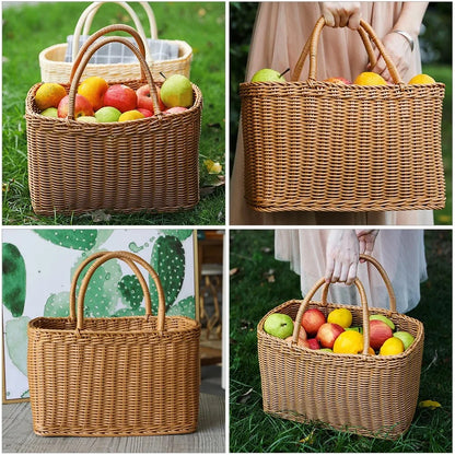 🧺 Handwoven Wicker Picnic & Storage Basket – Eco-Friendly Rattan Tote with Handle for Home, Garden & Beach 🌿✨