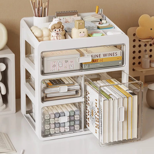 Multi-Layer Desktop Organizer Shelf with Drawers – Stationery & Study Desk Storage Box