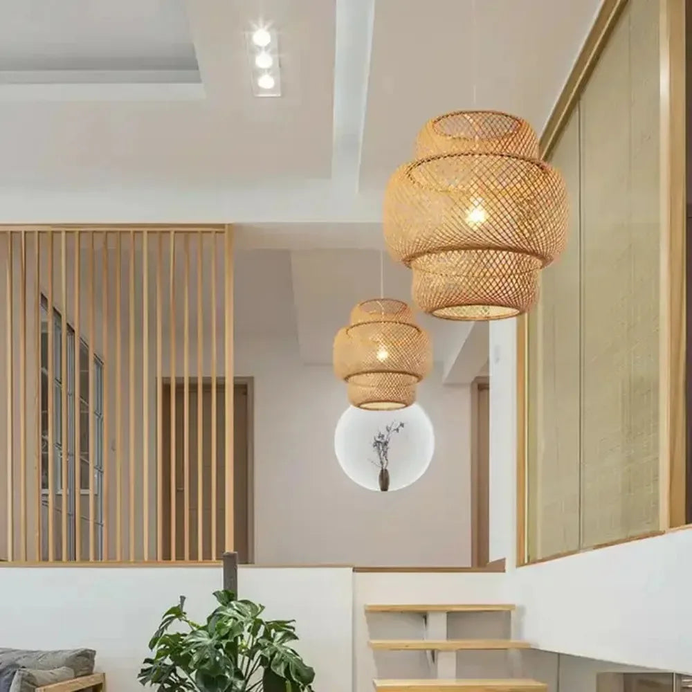 Handmade Bamboo Rattan Pendant Light – Modern Boho Ceiling Lamp for Dining, Bedroom & Living Spaces 🌾💡