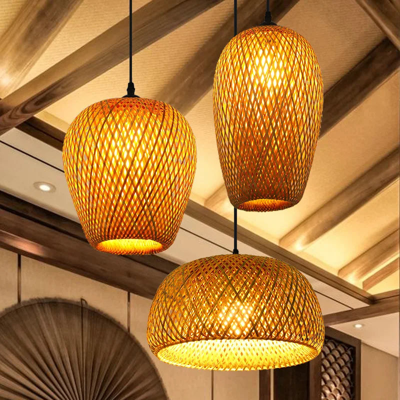 🌾 2025 Handwoven Bamboo Rattan Pendant Lamp – Japanese Style Ceiling Light for Bedroom, Dining & Living Spaces ✨